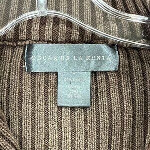 Oscar De La Renta Cotton Taupe Quarter Zip Sweater Size Large